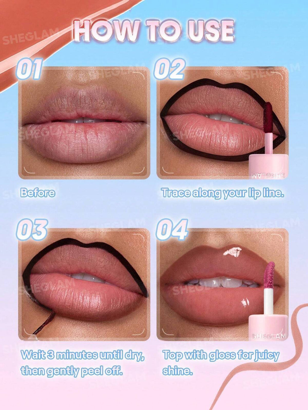 SHEGLAM line to shine peel off lip stain and gloss duo